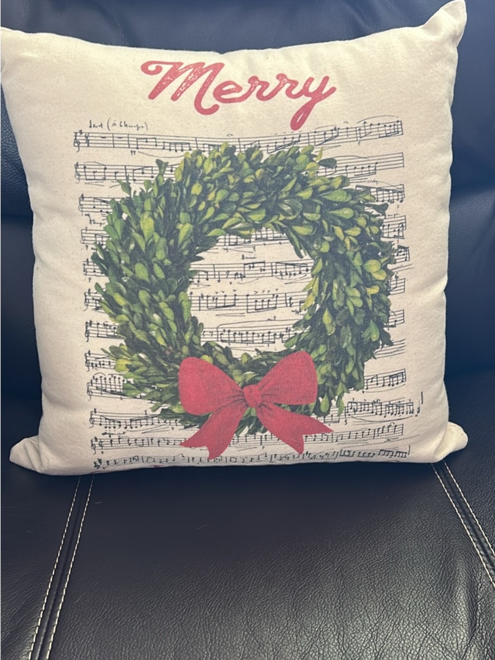 Merry Wreath Holiday Throw Pillow - Green & Red